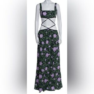 Agua by Agua Bendita Black and Purple Floral Maxi Skirt